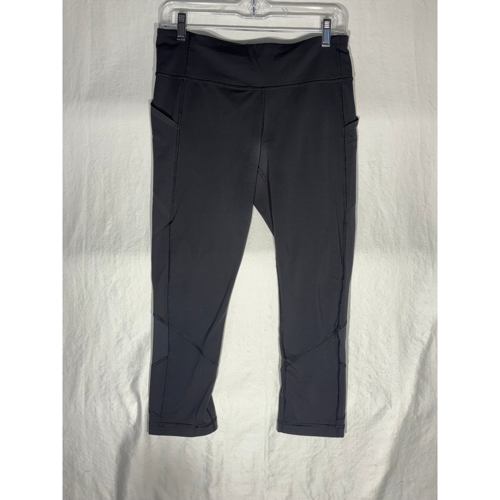 Lululemon Black Crop Leggings Size 8 High Rise Pockets Athletic Running Pants